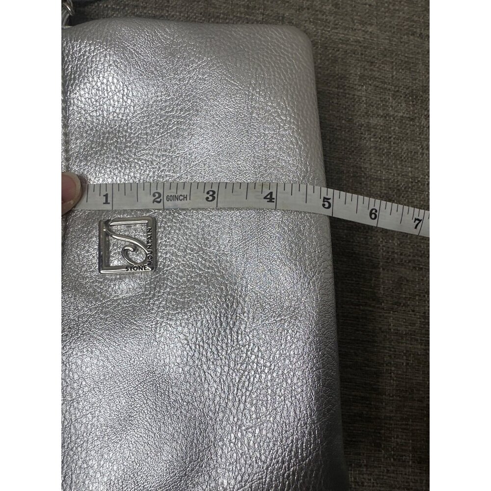Stone Mountain Metallic Silver Crossbody Bag With Adjustable Strap & Card Slots - Picture 11 of 12